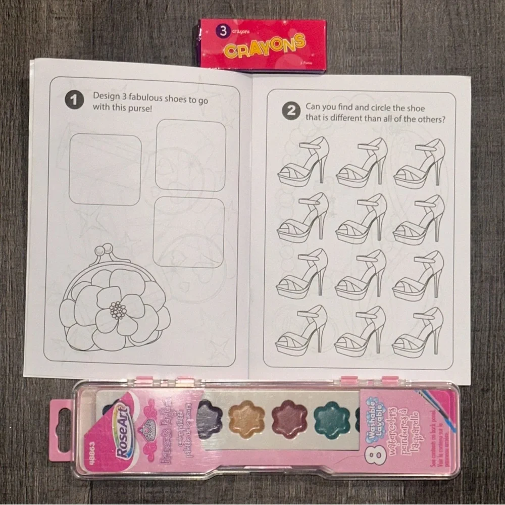 💞 New Glitzy Girl Coloring and Activity Book Set with Crayons and Paints